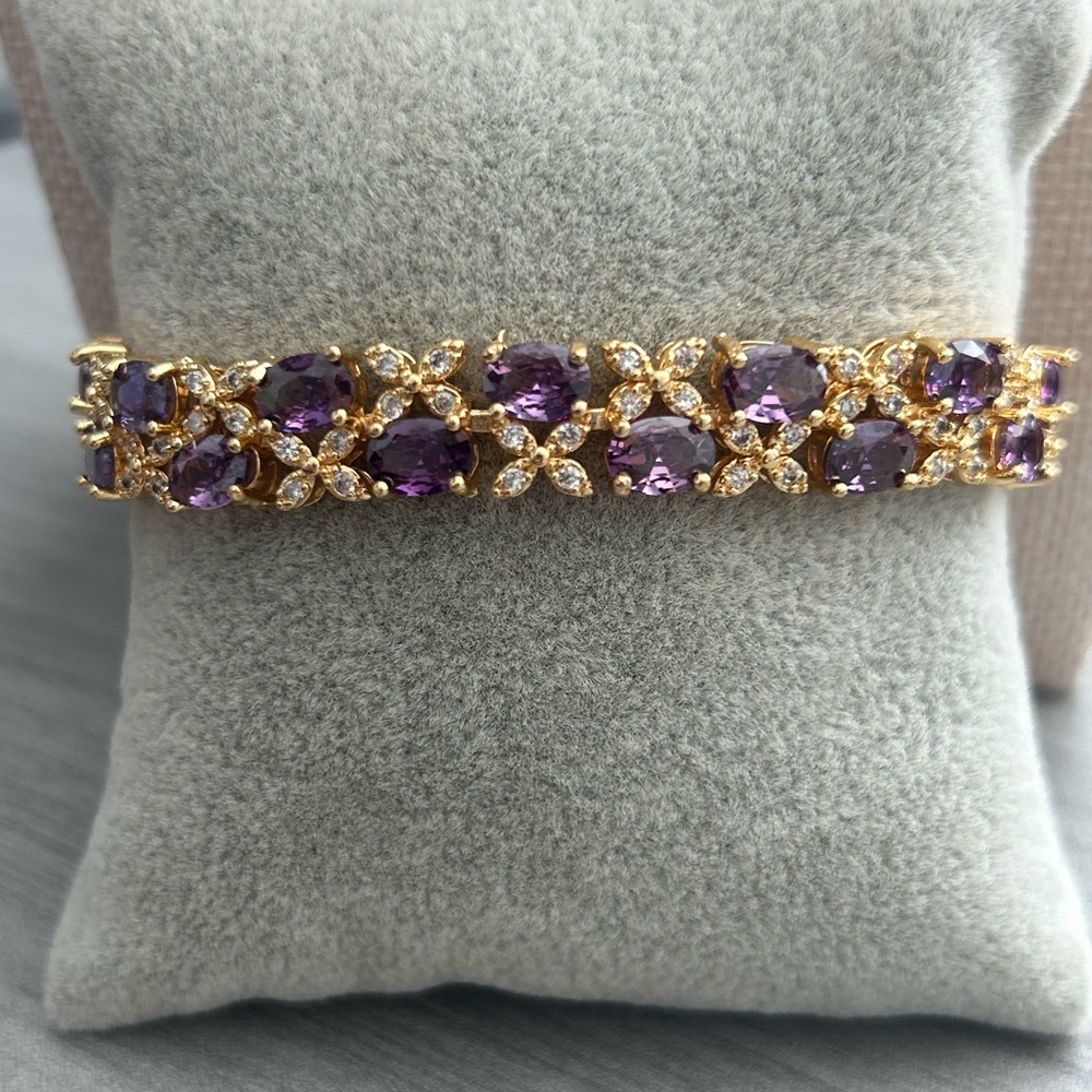 7” 18K Gold Filled Double XO Bracelet – AAA CZ Purple Stones – NWOT